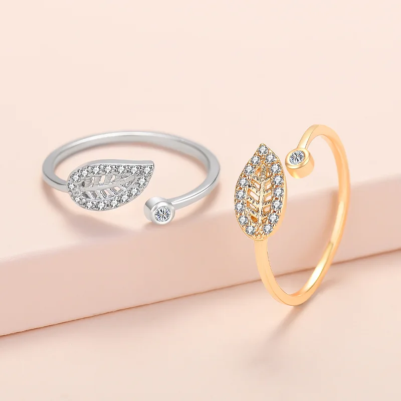 

New 2022 Designer Leaf Ring With An Open Zircon Ring