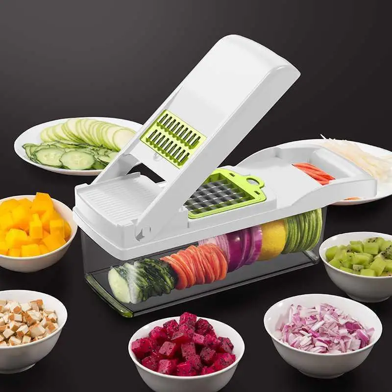 

8 In 1 Gadget Fruit Vegetable Cutter Multifunctional Slicer Grater Shredders Plastic Drain Basket Slicers Kitchen Accessories