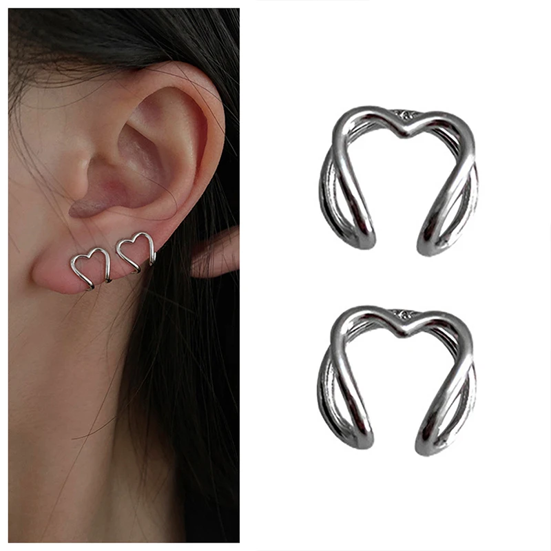 

Trendy Silver Color Metal Heart Ear Clips For Women Girl Fashion Simple C-shape Ear Clip Earrings 2022 Jewelry Accessories