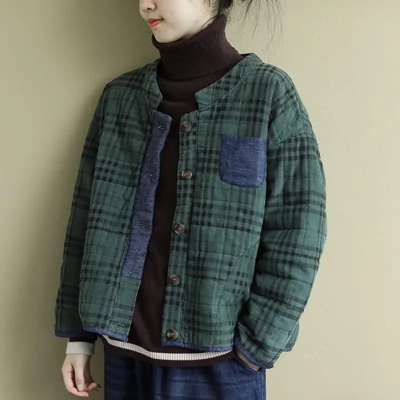 New Winter Coat for Women Oversize Jackets Plaid Cotton Jacket Loose Harajuku Korean Fashion Short Tops Cotton Clothing