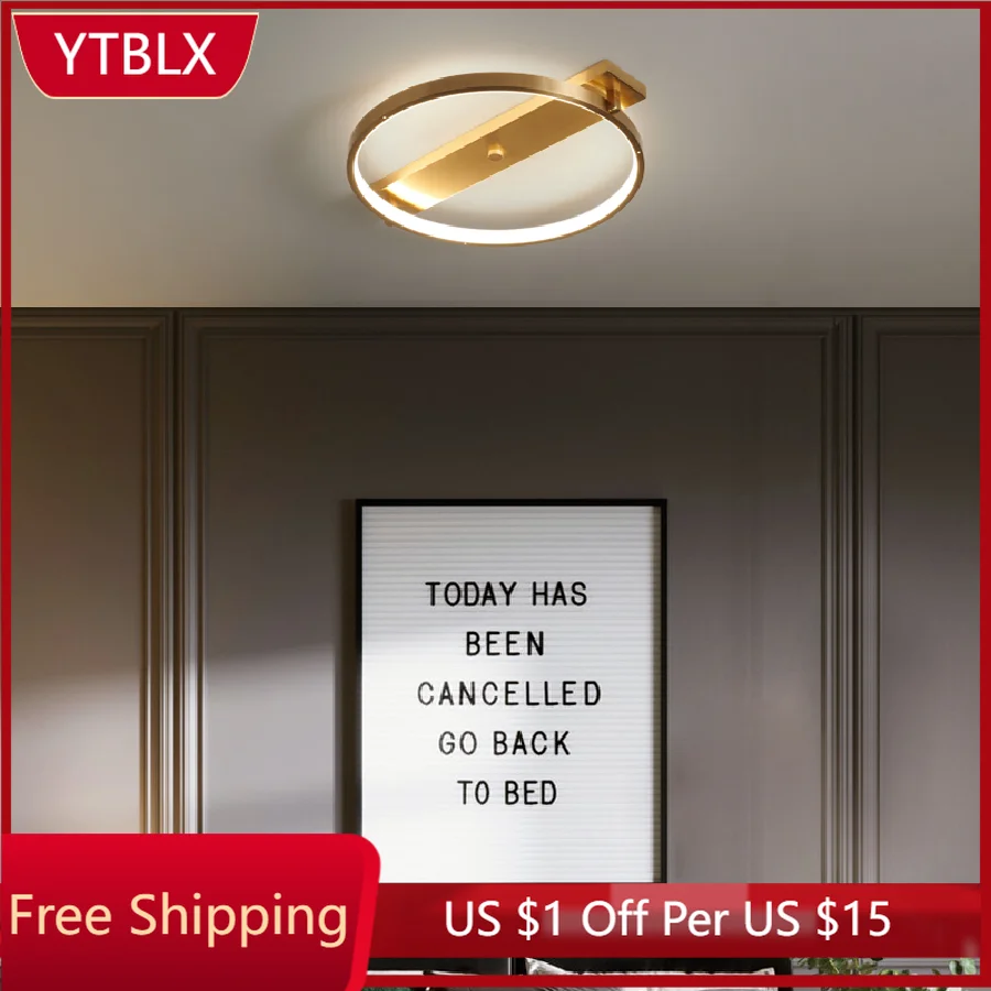 

IWP Modern Copper Golden Round Ceiling Light Copper LED Ceiling Lamp Kitchen Balcony Acrylic Chandelier For Bedroom Living Room