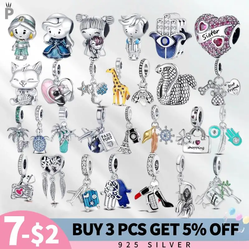 

Подвески-бусины для браслета из серебра 100% пробы