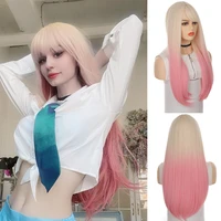 difei synthetic girls long straight wigs gradient cosplay lolita fakehair heat resistant split hairpiece for women
