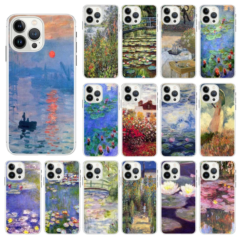 

Claude Monet Garden Lotus Bridge Phone Case For iphone 14 13 12 11 Pro Max Case For iphone XS MAX X XR SE2 8 7 Plus case