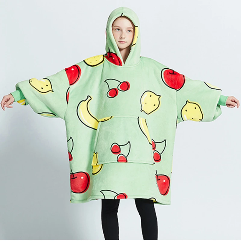 2022 Girls Russia Winter Nightgowns Loose Casual Nightdress Soft Warm Double Layers Velvet Hooded Homewear with Front Pocket