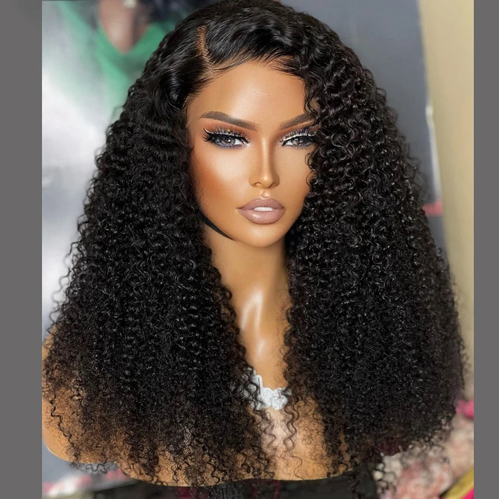 

26 inch 200 Density Long Kinky Curly Deep Part Lace Front Wig For Women BabyHair Daily Glueless Preplucked Soft Natural Black