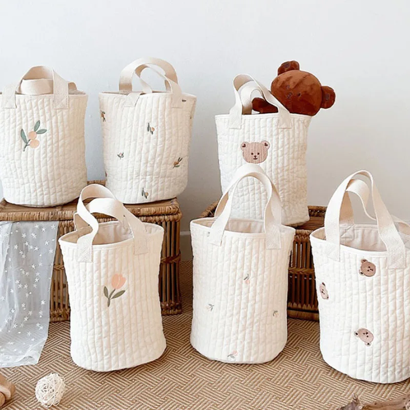 2022 New Cute Embroidery Diaper Bag Botique Baby Bags Fashion Cart Storage Cotton Mommy Bag  pañaleros para bebe niño