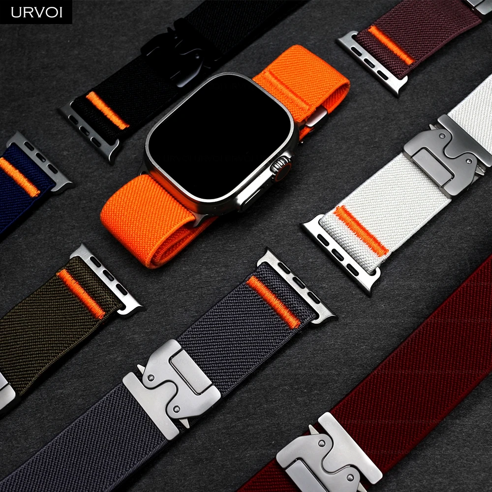 Фото Ремешок URVOI для Apple Watch Ultra 2 1 серии 10, 9, 8, 7, 6, 5, эластичный тканый нейлоновый ремешок с парашютной пряжкой, браслет для iWatch fashion №3