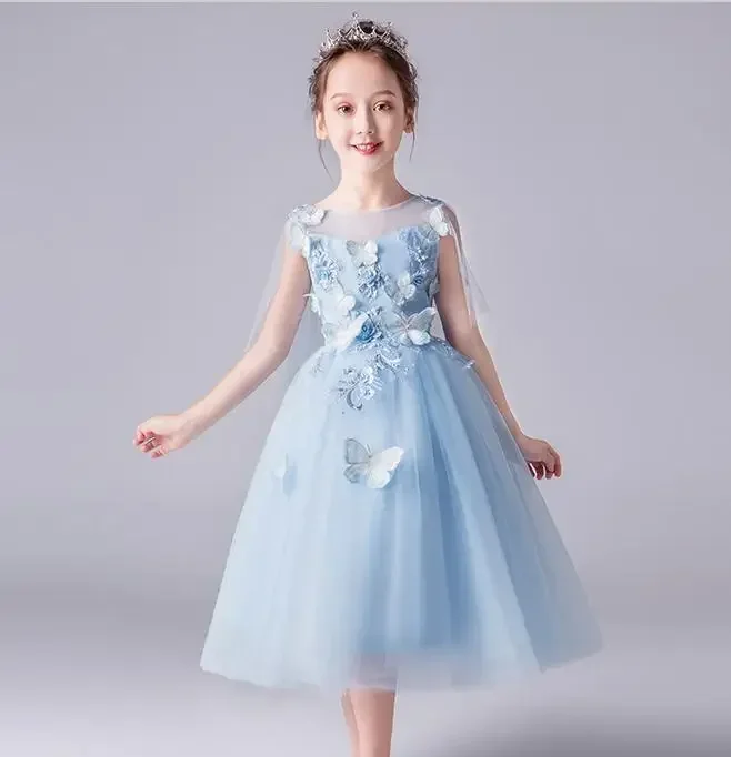 Великолепные изысканные светло-голубые кружевные платья с аппликацией из