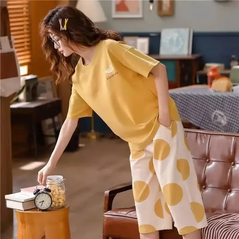 Пижама женская с коротким рукавом пижама свободного покроя укороченные штаны