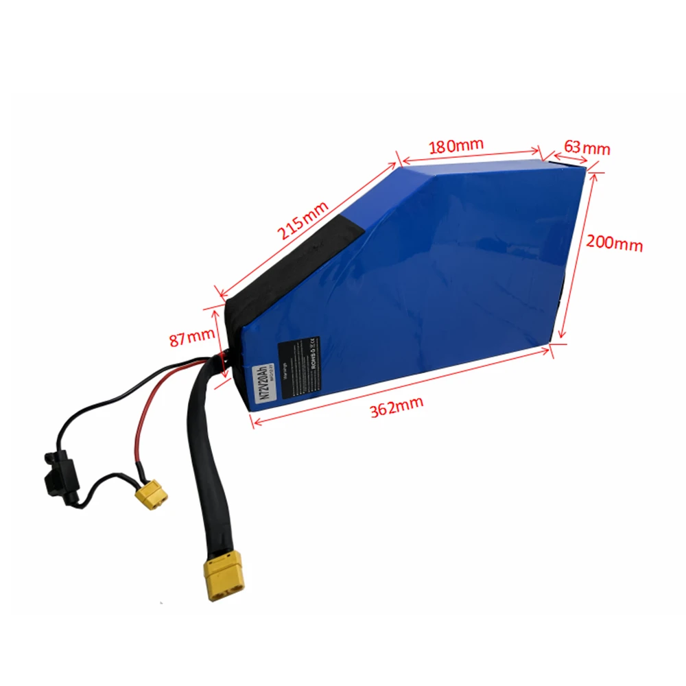 72V 20AH Electric Bike Triangle Lithium Battery Pack for 3000W Ebike Kit, 72V 3000W 80A BMS Lithium Battery with 72V 5A Charger images - 6