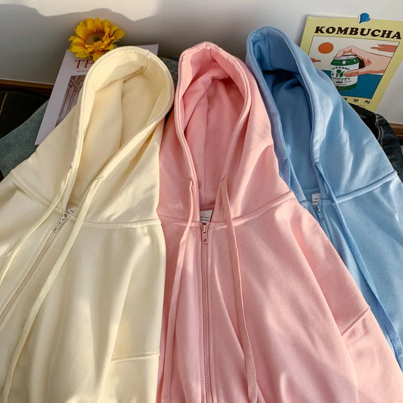 Privathinker Korean Women's Casual Zipper Jackets Basic Hoodies Coats 2023 Spring Candy Color Female Oversized Outwear Tops