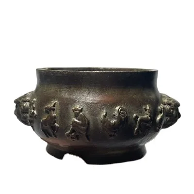 Старые предметы в древней сельской местности Daming Xuande печи бронза Shuanglong Play бусины ушные благовония горелка антикварная винтажная горелка