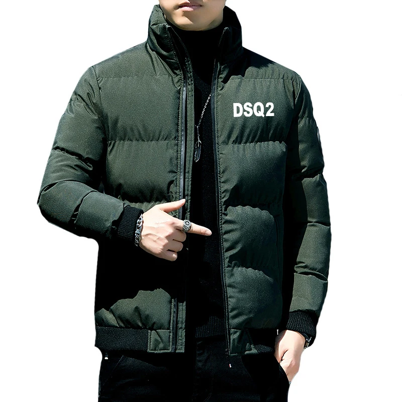 DSQ2 Men's Winter New Thickened Padded Jacket Short Stand Collar Loose Casual Down Jacket Trend Lion Head