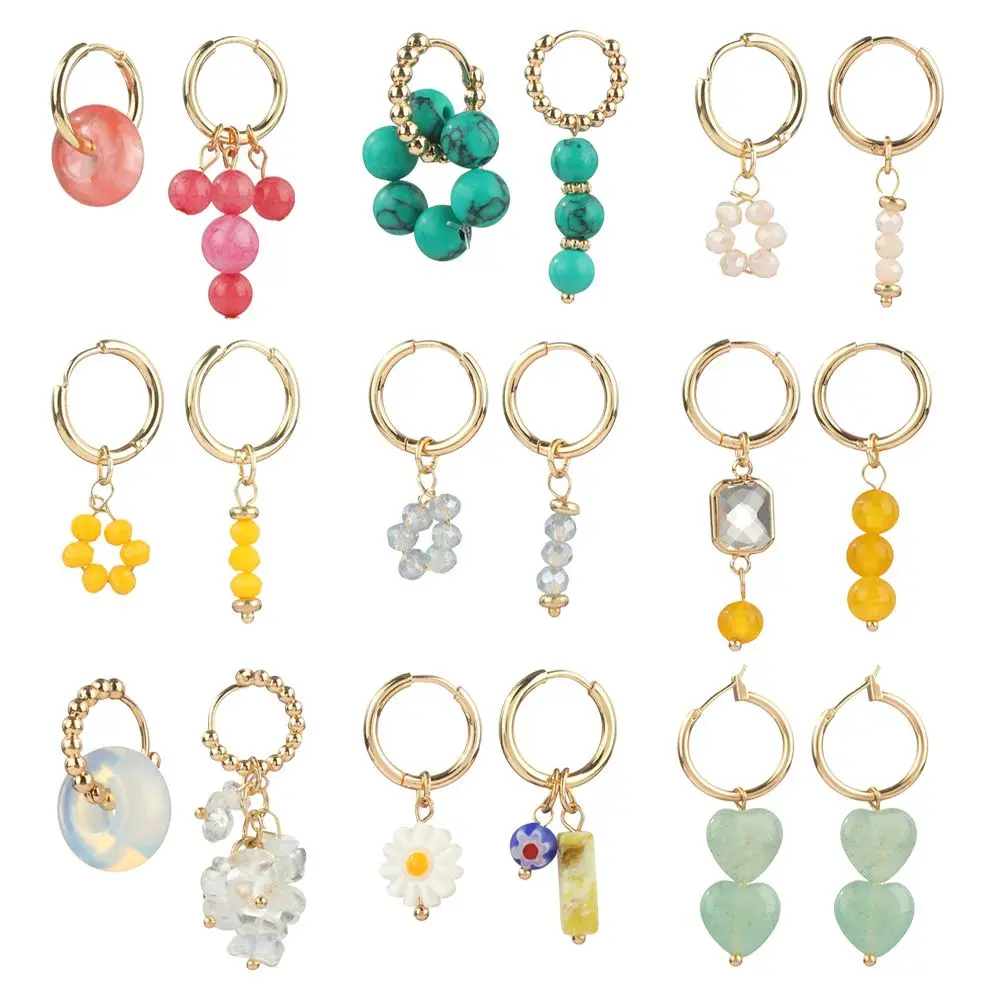 

Drop Ornament Party Supplies Fashion Jewellery Stone Beads Dangle Earrings Bohemian Style Ear Hoop Asymmetry Pendants