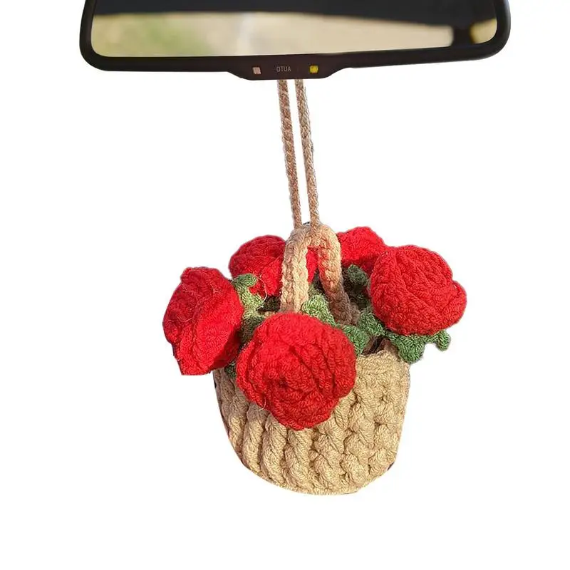 

Crochet Flowers For Car Crochet Knitting Flower Car Pendant Hang Rose Sunflower Daisy Car Ornament Rear View Mirror Accessories