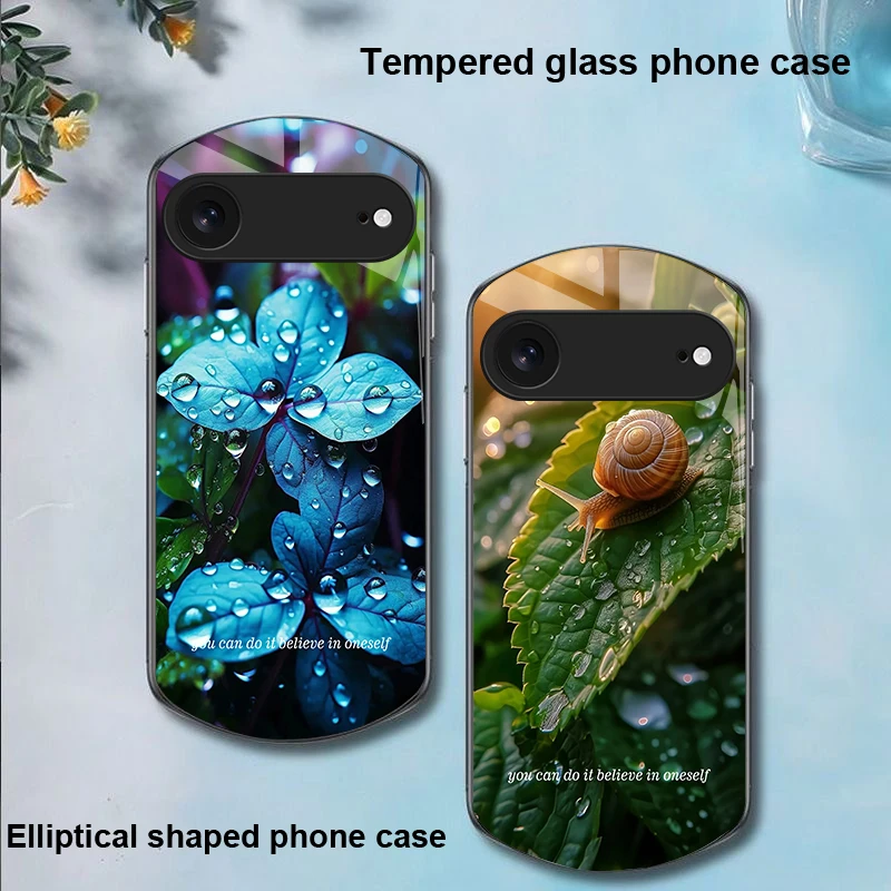 Фото Синие фиолетовые листья для iPhone 17, 16, 15, 14, 13 Plus 12, mini 11 Pro Max XR Xs X 7 8 22, эллиптический чехол для телефона из закаленного стекла №1