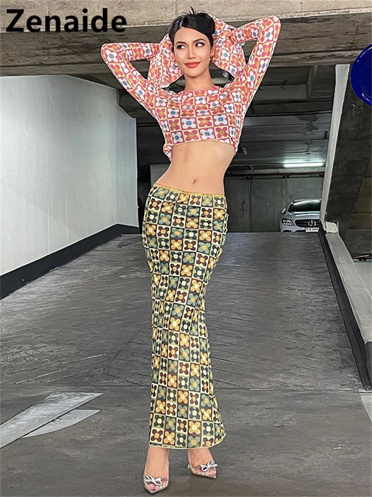 Zenaide Floral Print Flare Sleeve Crop Top And Skirt Co-ord Set Sexy Party Beach Summer Women Two Piece Sets Y2K Dress Outfits