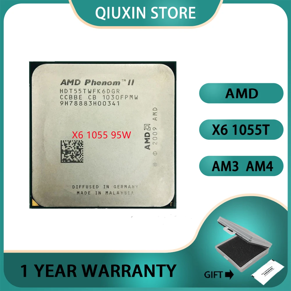 

AMD Phenom II X6 1055T Processor Six-Core (2.8Ghz/ 6M /95W ) CPU Socket AM3 AM2+ 938 pin