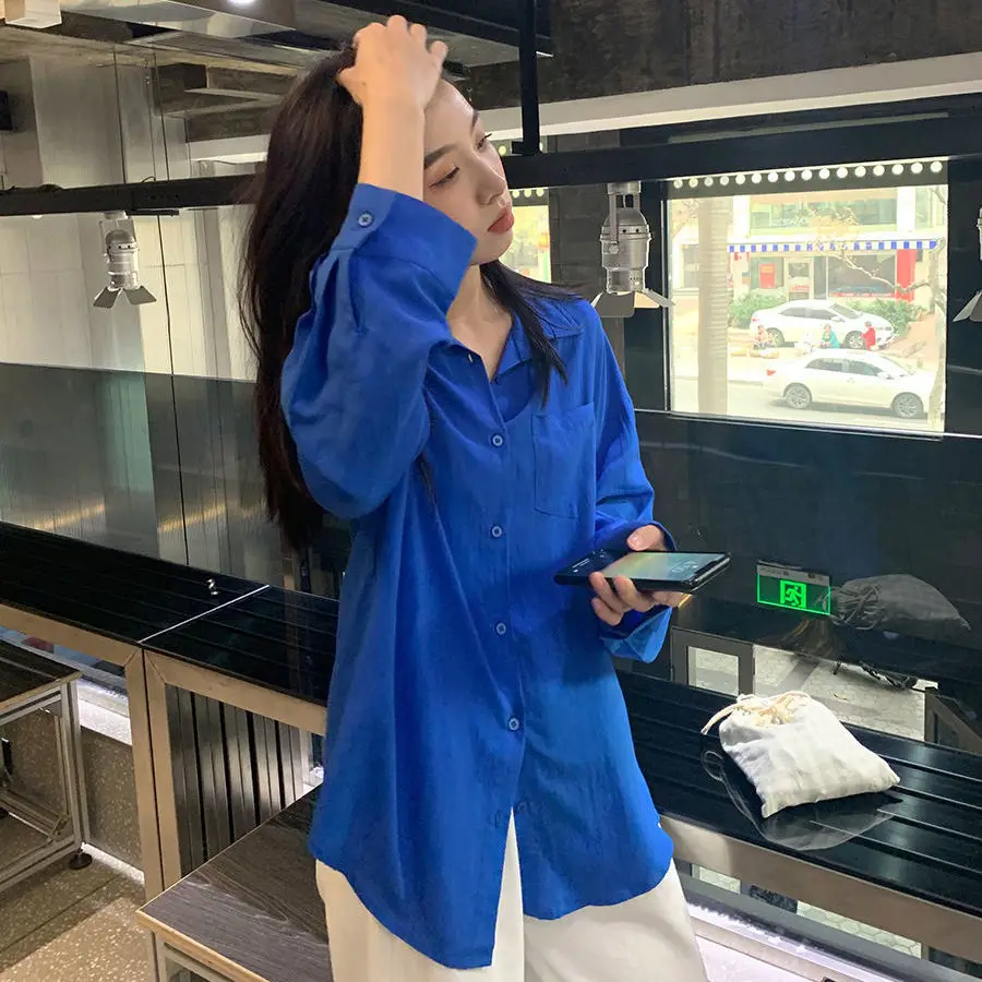 

Новинка 2022, Корейская версия выпускается на весну и осень, тонкая просторная рубашка с длинными рукавами, универсальный характерный женски...