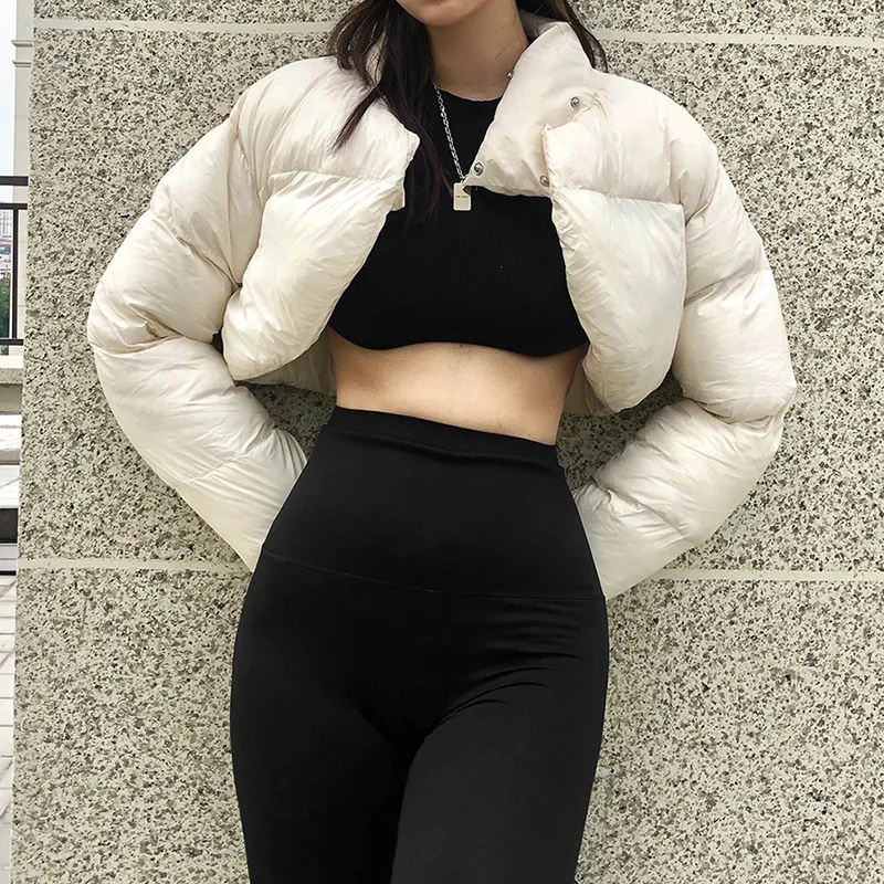 Fall/winter Women's 2021 Solid Color Slim-fitting Navel Fashion Stand-up Collar Long-sleeved Warm Down Jacket Women's Jacket