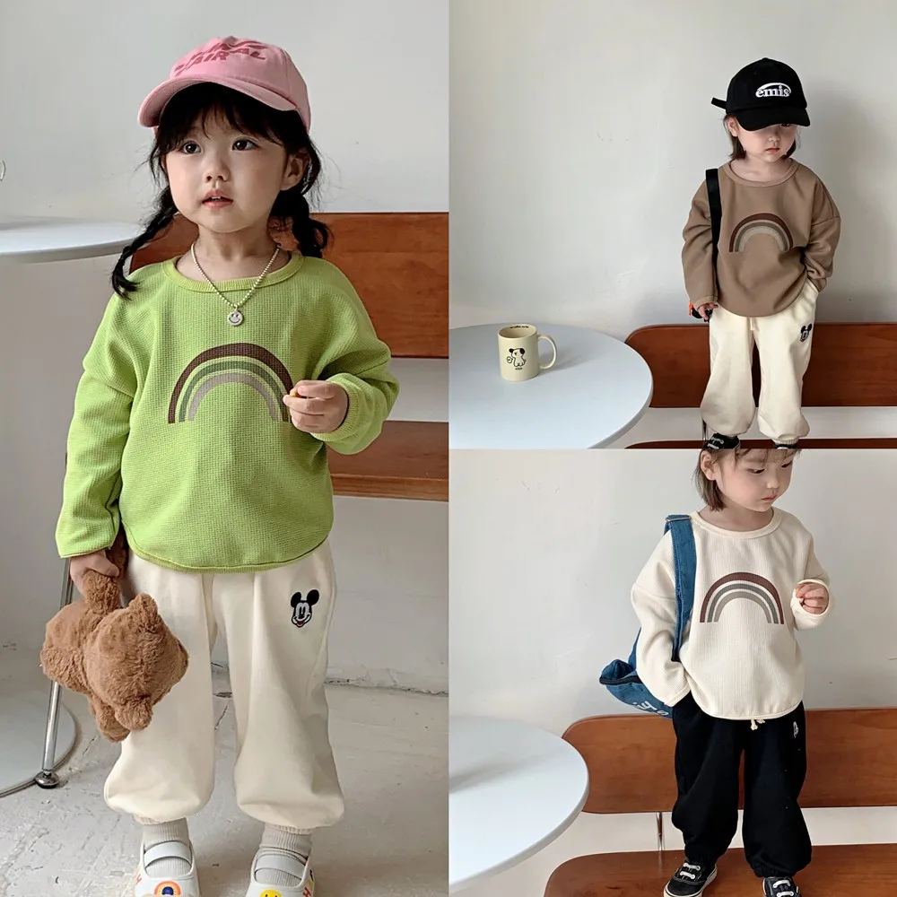 

Модный свитшот Bebes, одежда, детский топ с длинным рукавом для мальчиков и девочек на весну и осень, модные детские худи, Радуга