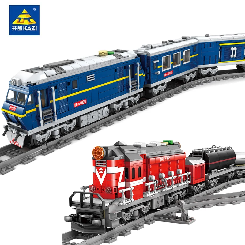 Оригинальный высокотехнологичный Электрический поезд KAZI, городской трек, мотор, строительный блок для мальчика, сборная кирпичная игрушка, подарок на день рождения