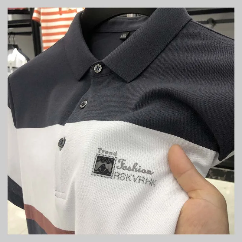 

Мужская рубашка-поло с коротким рукавом, в полоску