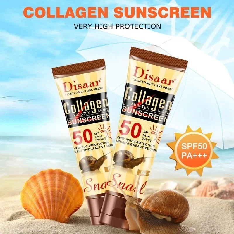 

50g Collagen Snail Sunscreen Protetor Whitening Solar Uv Radiation Sunscreen Body Cream Oil-control SPF50++ Moisturizing Sun