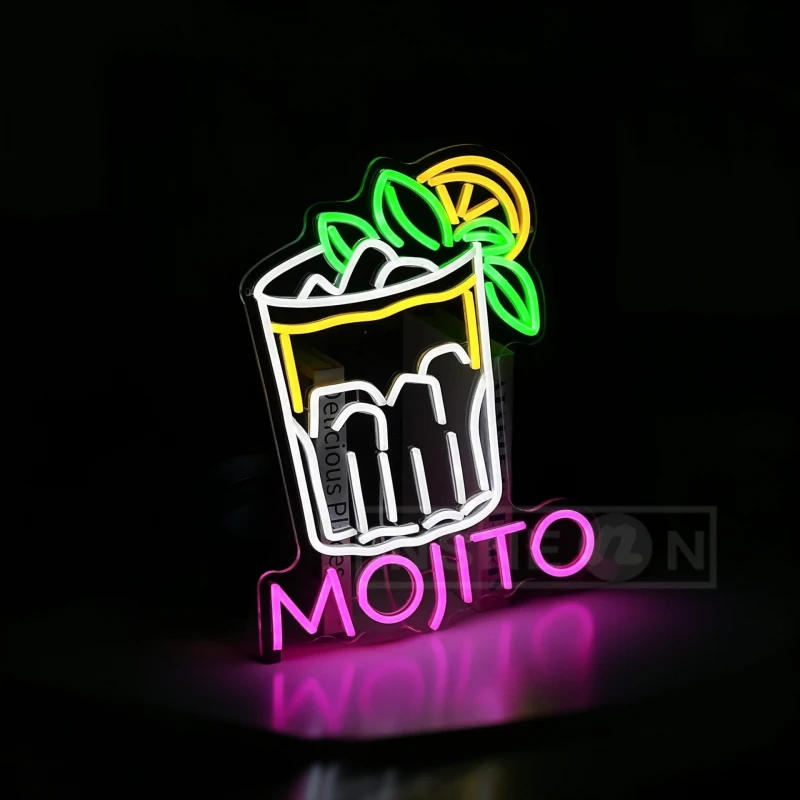 Фото Mojito Коктейль Неоновая Вывеска Светодиодный Настенный Декор с питанием от USB для Бар Клуб Вечеринка Домашний Бар Человек Пещера Украшение Гостиной Неоновый Свет №2