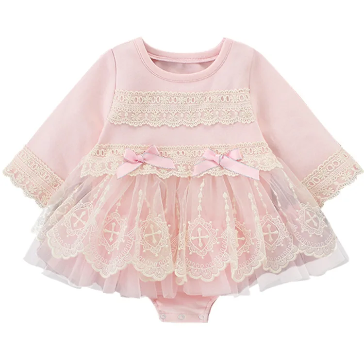 Children's clothing 2022 autumn new baby onesie sweet princess fan baby lace romper