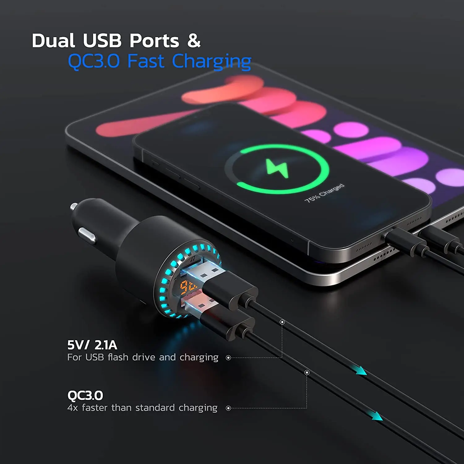 FM-передатчик HIFI с Bluetooth 5 0 QC3.0 + 2 1 A двойное быстрое автомобильное зарядное