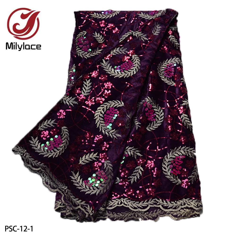 

African Lace Fabric 2022 High Quality Lace Embroidered Sequins Lace Fabric 5 Yards French Lace Fabric PSC-12