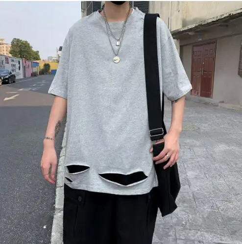 

2022 модная Готическая футболка, Мужская футболка, пять точек, футболка с коротким рукавом для пары, однотонная трендовая свободная одежда с рукавами для мальчиков