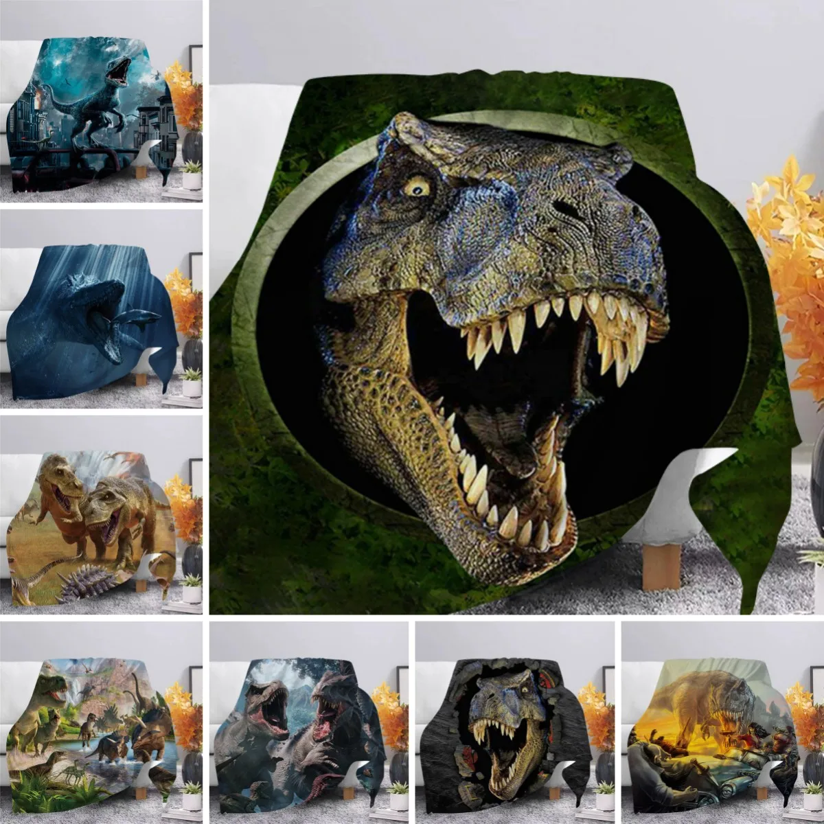 

Jurassic Horrible Dinosaur Flannel Blanket 3D Print Child Adult Quilt Throws Blanket Sofa Travel Student Blanket Drop Shipping