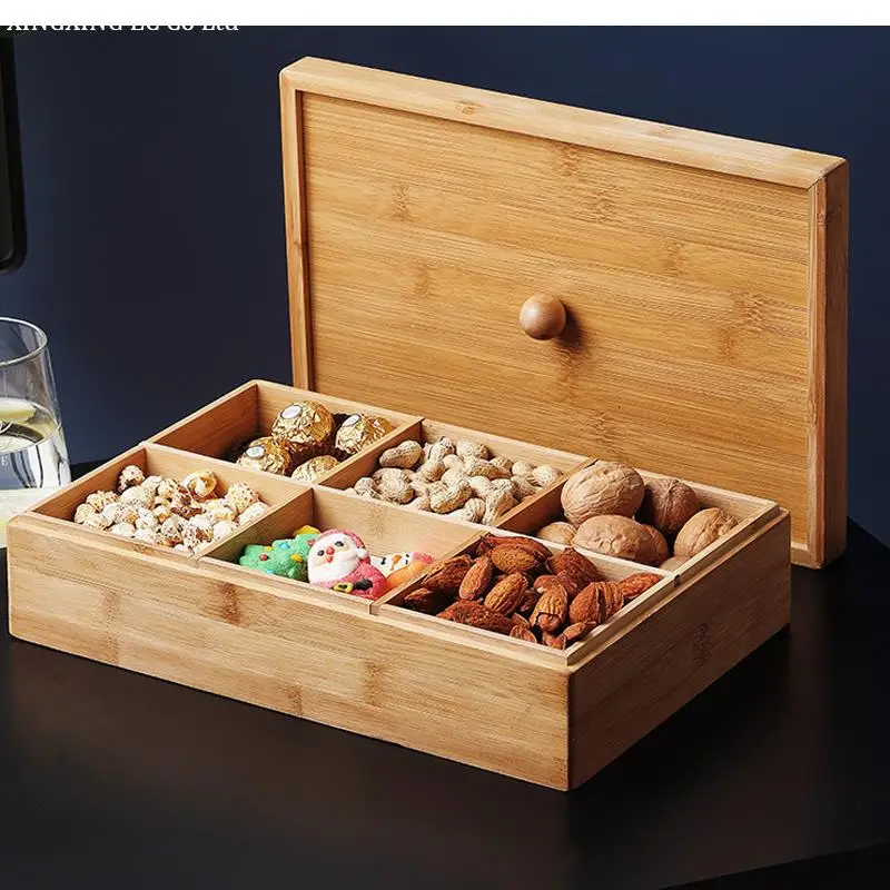 

Creative Bamboo and Wood Dried Fruit Box with Lid Living Room Candy Melon Seeds Nut Dried Fruit Tray Snack Household Storage Box