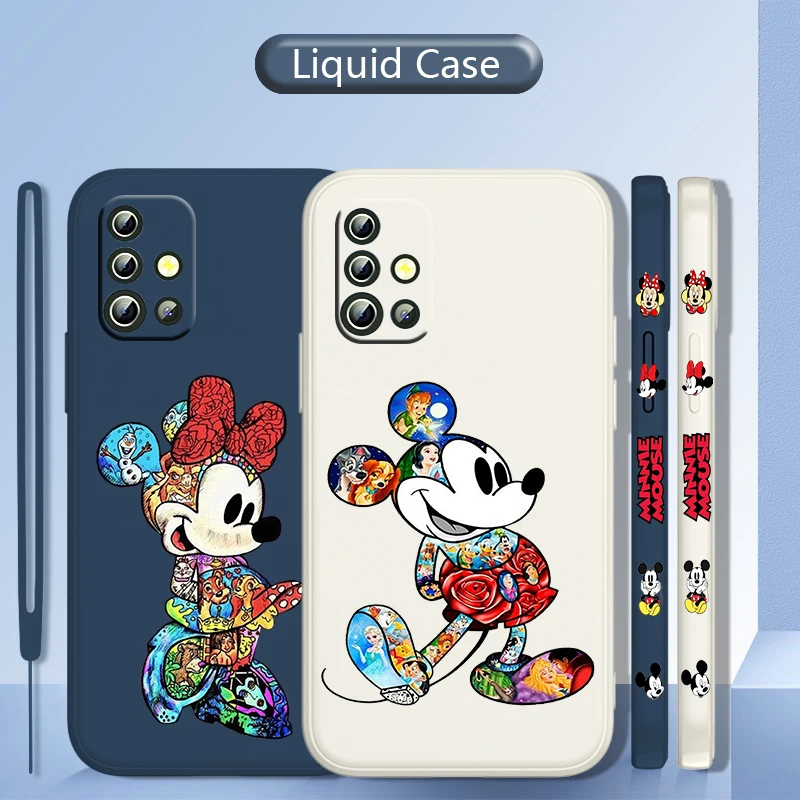

Tattoo Mickey Mouse Phone Case For Samsung Galaxy A73 A53 A33 A52 A32 A22 A71 A51 A21S 4G 5G Liquid Left Rope Cover