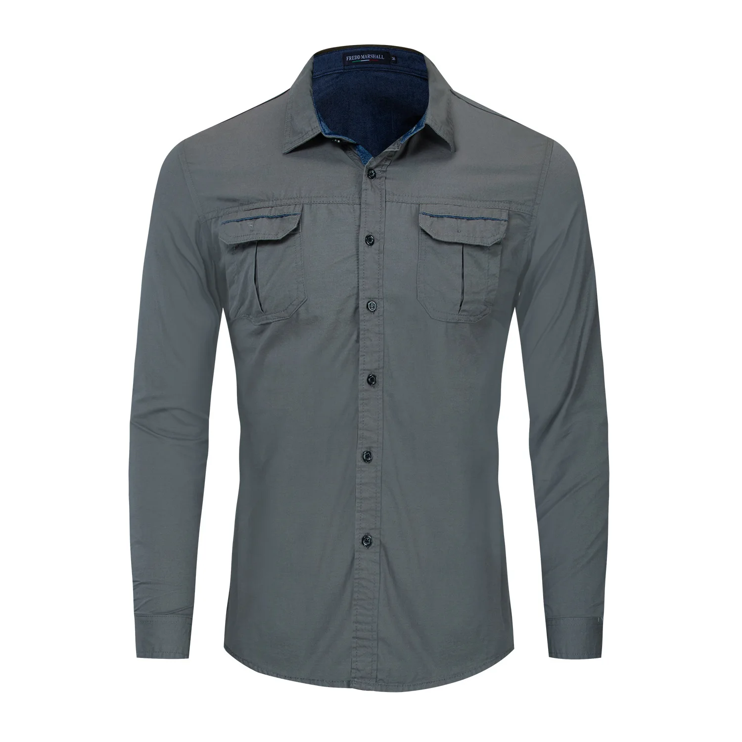 Military Style Cotton Men's Shirts Lapel Chest Pocket Casual Fashion Buttons Long Sleeve Male Shirt Solid Loose Large Size Top
