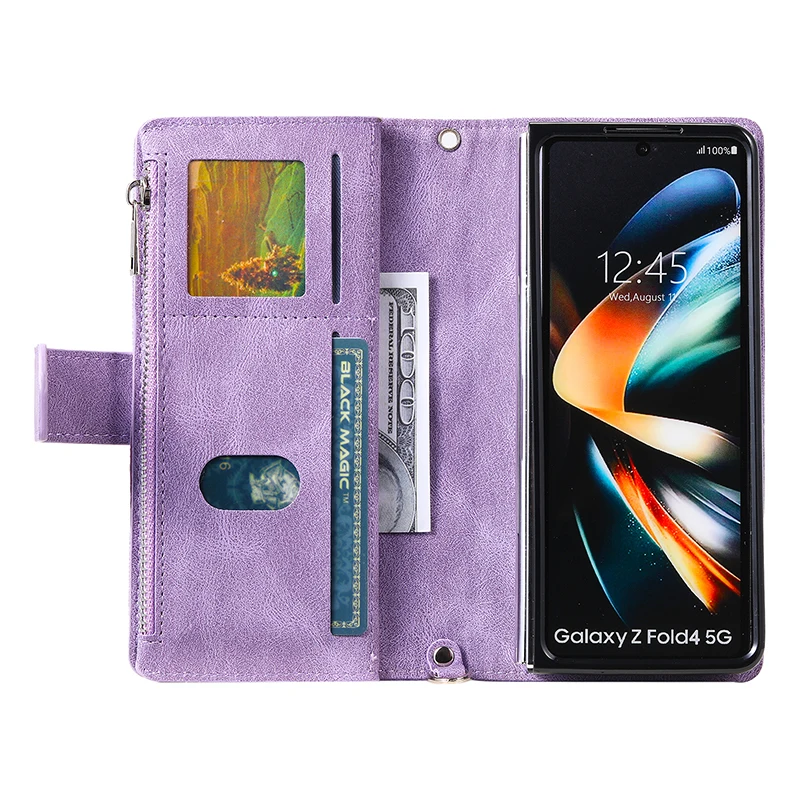

Wallet Phone Case for Samsung Galaxy Z Fold 4 5G with Lanyard Business Leather Case for Galaxy Z Fold 4 Zipper Wallet Card Bag