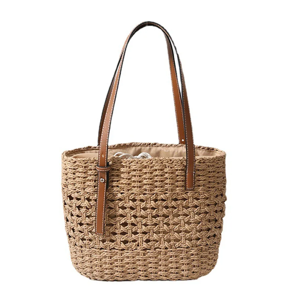 Fashion Straw Bag Women's Casual Handbag Handicraf Woven Briefcase Portable Hollowed Beach Bag Luxury Design Purse Shopping Bag