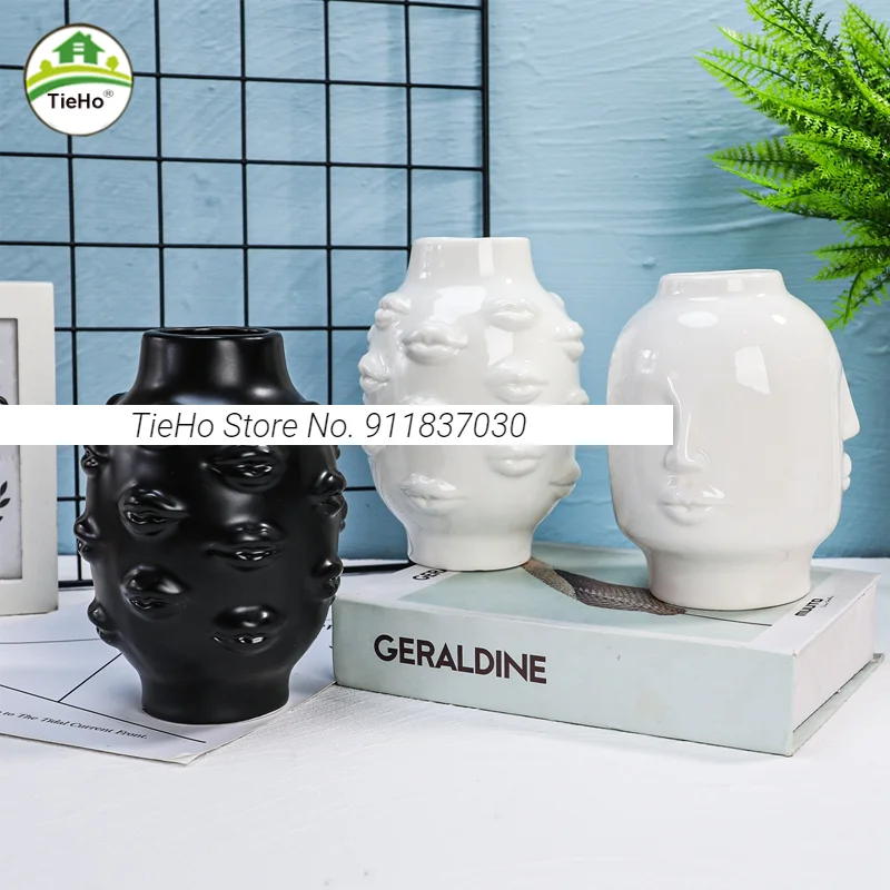 

Nordic Creative Lips Ceramic Vase Flower Arrangement Pot Home Office Bar Bookstore Decoration Crafts Ornaments
