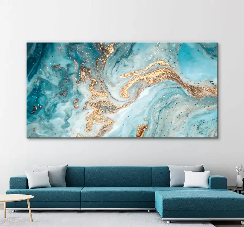 

Marble Canvas Modern Art Turquoise MixedCanvas Painting Home Decor Wall Art Mom Gift Contemporary Art Turquoise Wall Golden