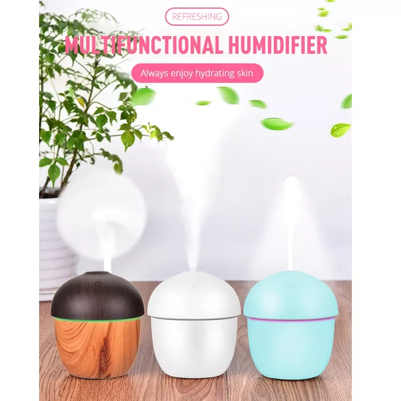 

ELOOLE 160ml Acorn Air Humidifier Ultrasonic Air Purifier Cool Mist Maker USB Mini Air Spray With Night Lights And Fan