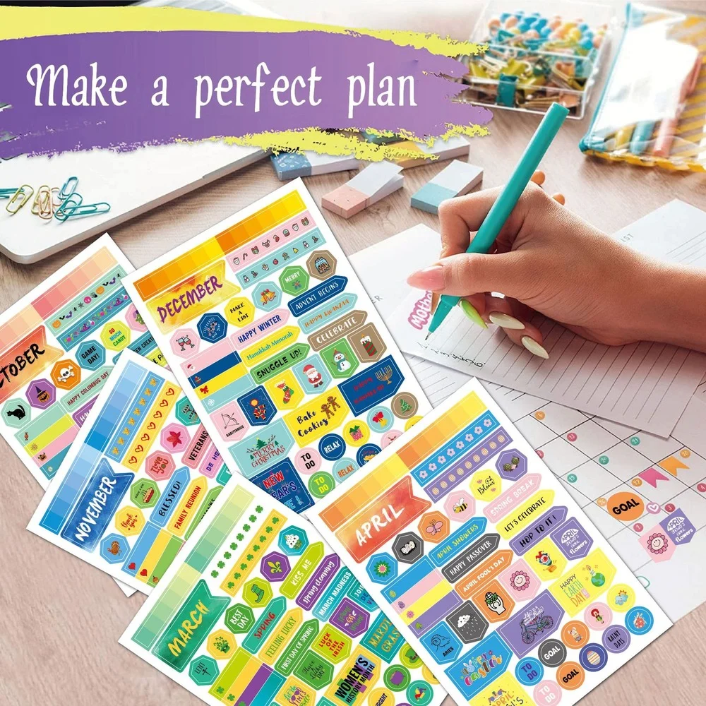 

12sheets/set January To December Monthly Planner Stickers Student Stationery Annual Planning Cartoon Sticker School Supplies
