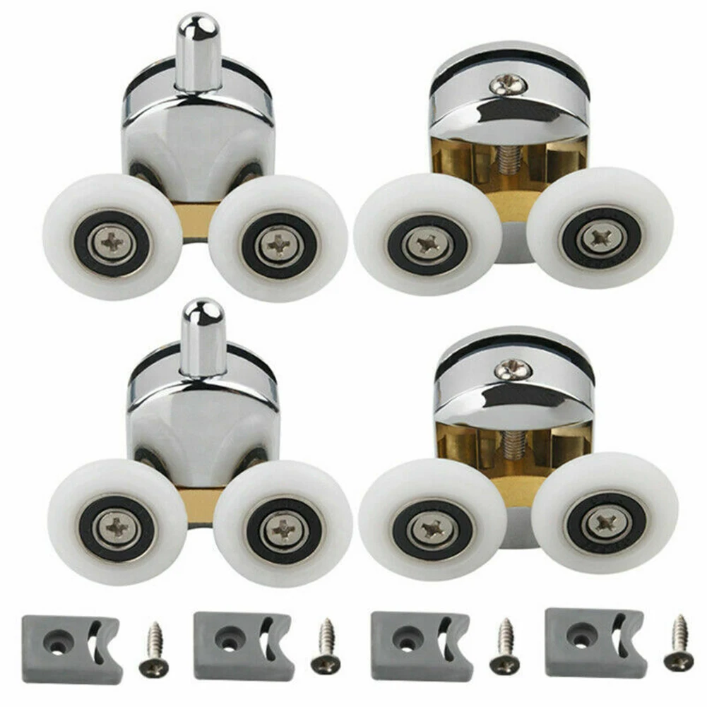 

4pcs Pulleys Double Shower Screen Door Runner Rollers Top And Bottom 23mm Replacement Pulleys Parts Fasteners Bathroom Supplies