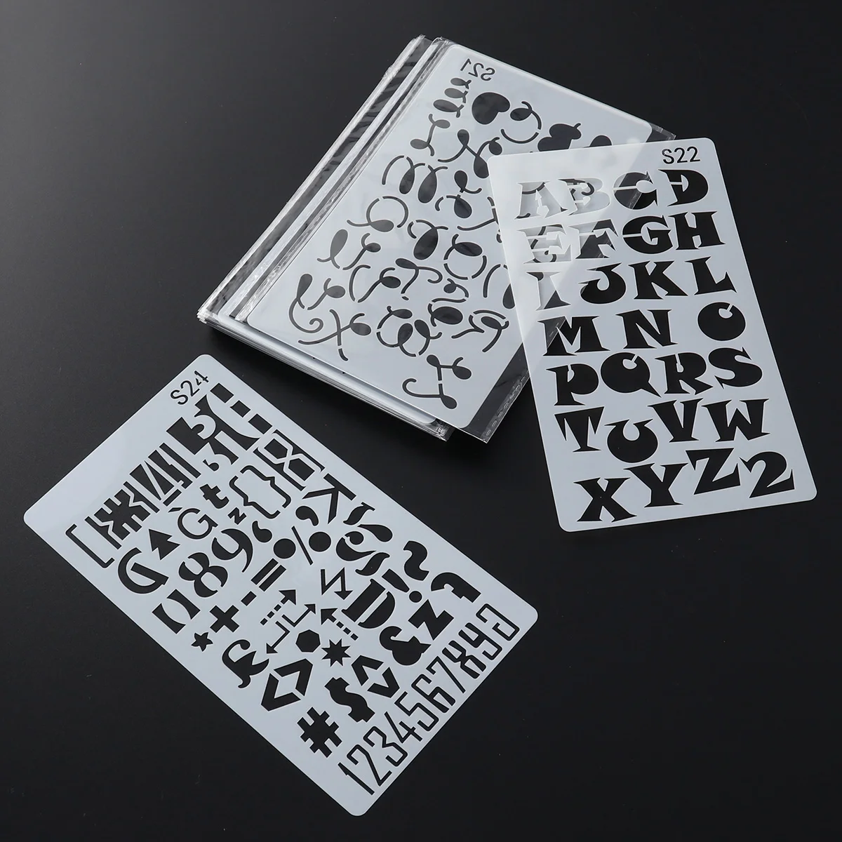 

24PCS Alphanumeric DIY Number Letter Hollow Drawing Scrapbook Notebook Diary Template Stencil Planner