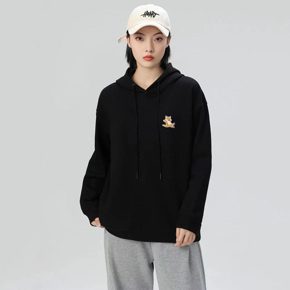 

New Brand Fox Embroidery Men Women Unisex Sweatshirts Winter Quality Cotton Pullover Casual Classic Cozy Tops thickening Thermal