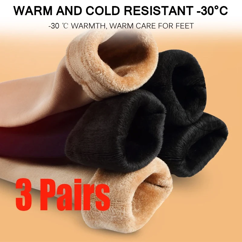 3Pairs Women's Winter Boots Thermal Wool Sock Kit Men's Lined Socks Warm Fleece Set Woman Home Floor Thick Stocking - купить по