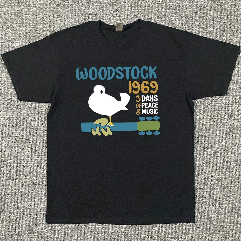 

Men T-Shirts Woodstock Vintage Pure Cotton Tees Short Sleeve Peace Love Music T Shirts