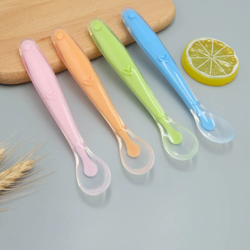 

Baby Soft Silicone Spoon - Candy Color Temperature Sensing Spoon for Safe and Easy Feeding"This carefully designed Baby Soft Si